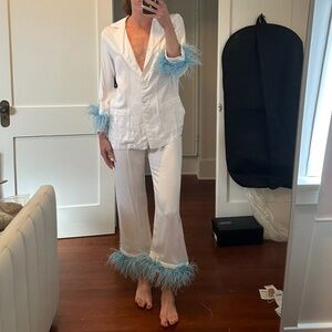 SLEEPER Feather-trimmed twill pajama set